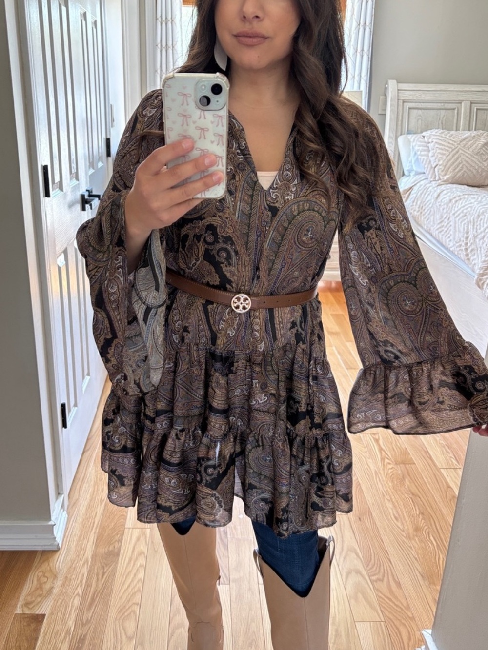 Boho paisley bell sleeve dress